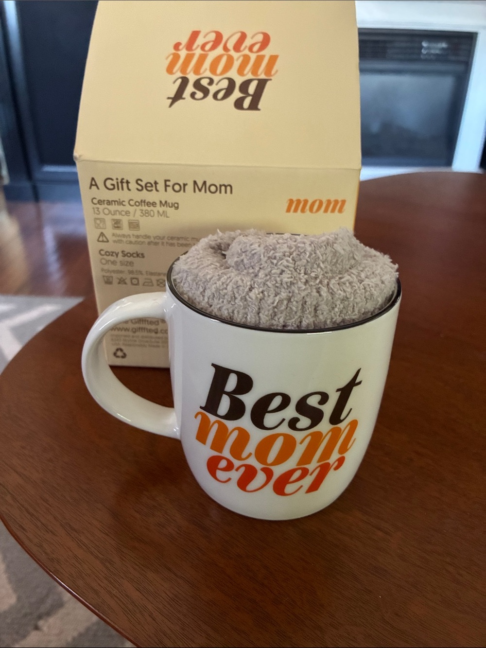 ✨Best Mom Ever Ceramic Mug with Cozy Socks - Cream & Orange